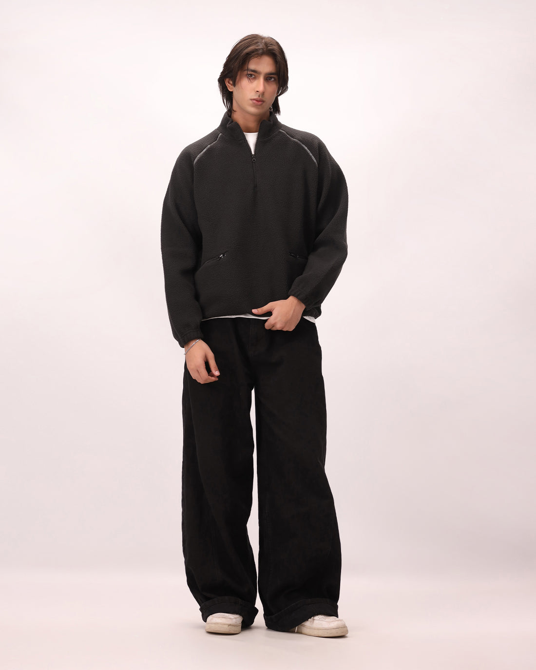 Sherpa Mock Neck ¼-Zip – Jet Black