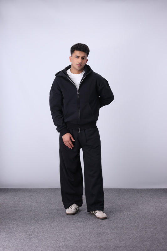 Core Fleece Zipper Co-Ord - Black
