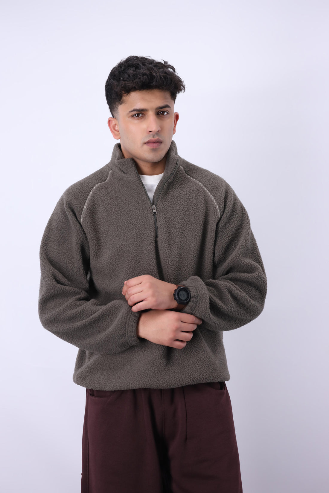 Sherpa Mock Neck ¼-Zip – Moss Grey