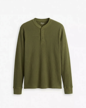 Waffle Knit Thermal Henley - Olive