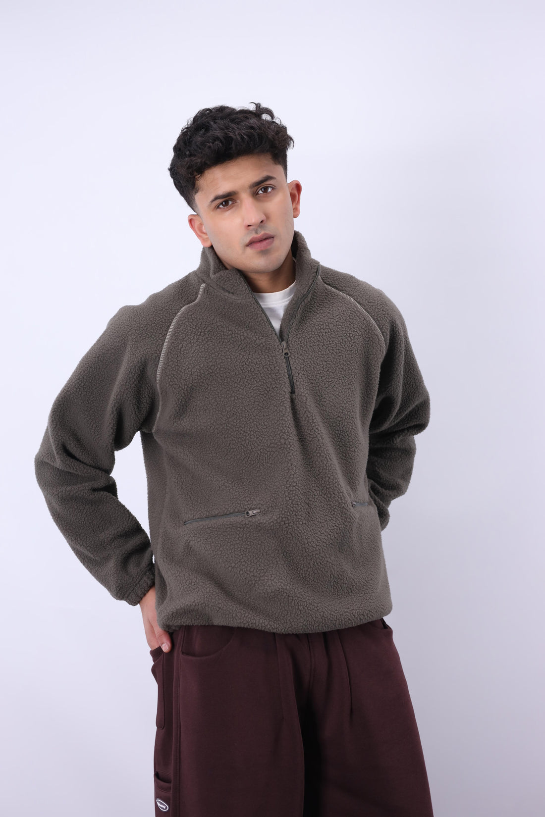Sherpa Mock Neck ¼-Zip – Moss Grey