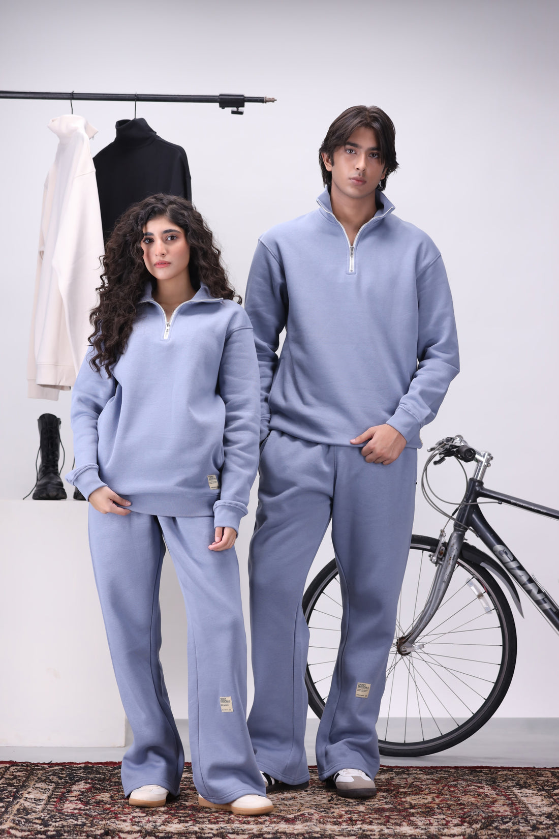 Powder Blue Mock Neck 1/4 Zipper Co-Ord Set