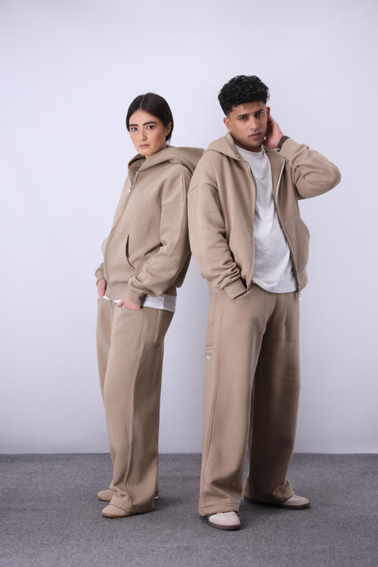 Core Fleece Zipper Co-Ord - Sand