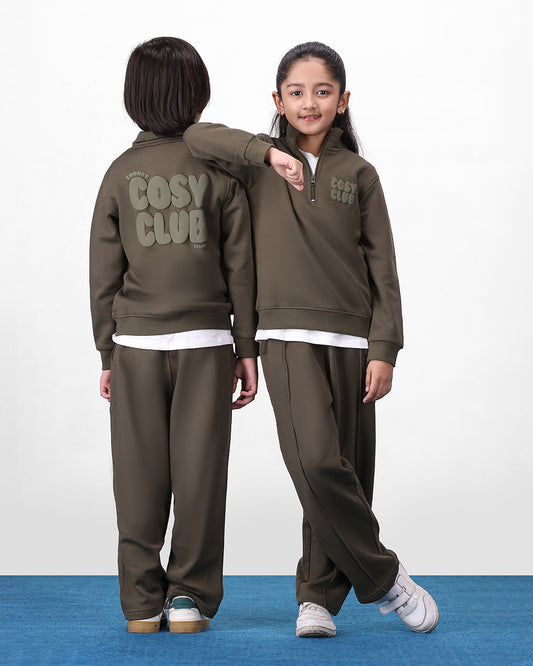 Cosy Club Mock Neck 1/4 Co-ord Set - Olive