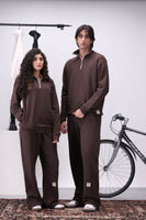 Brown Mock Neck 1/4 Zipper Co-Ord Set