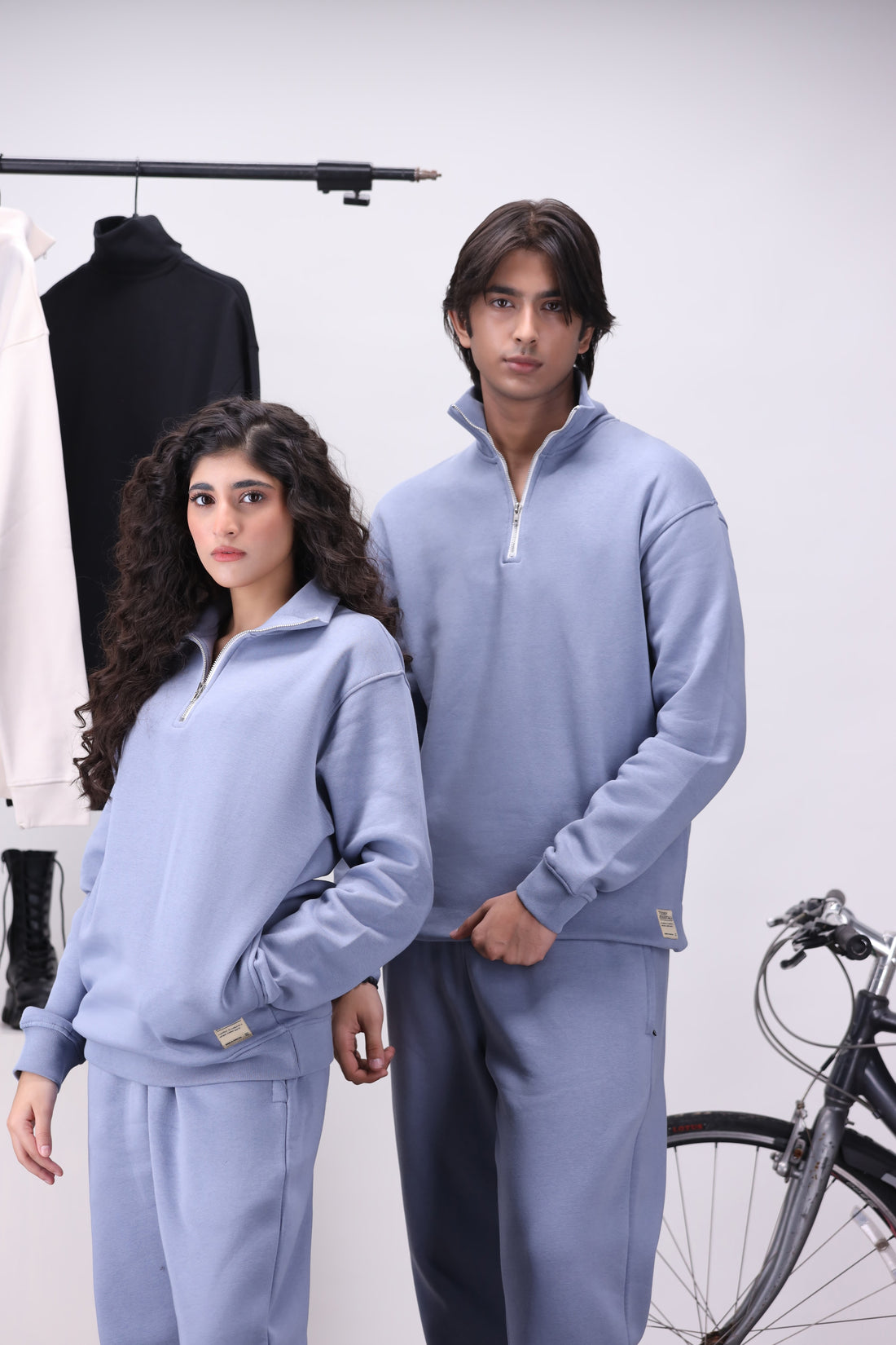Powder Blue Mock Neck 1/4 Zipper Co-Ord Set