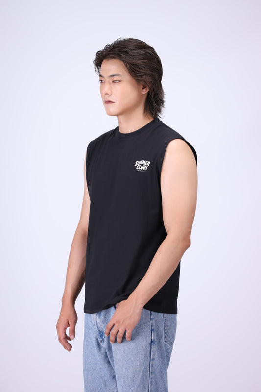 BLACK RELAXED FIT TANK T-SHIRT