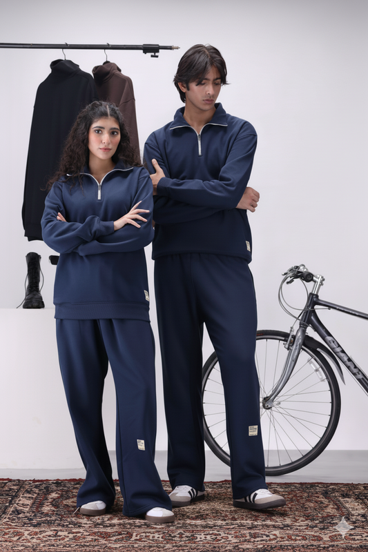 Navy Mock Neck 1/4 Zipper Co-Ord Set