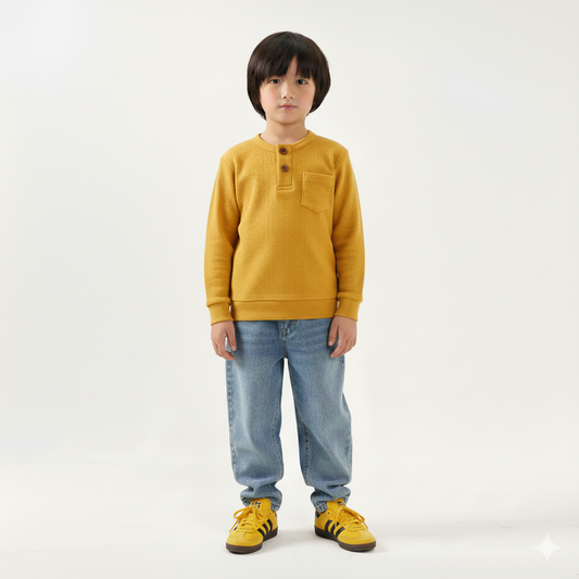 Mustard Waffle Knit Henley
