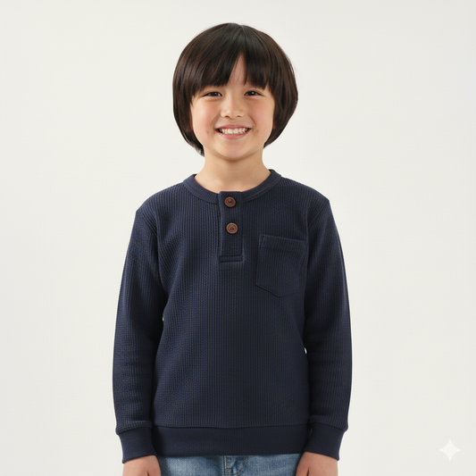 Navy Waffle Knit Henley