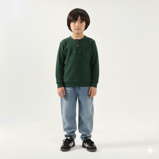 Green Waffle Knit Henley