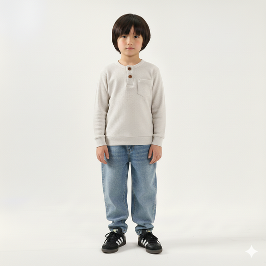 Biege Waffle Knit Henley