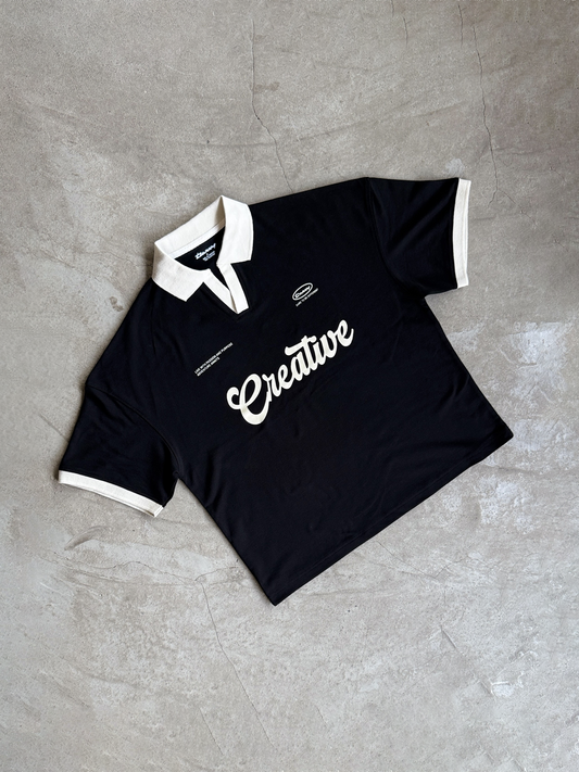 Creative Drop Shoulder Contrast Knit Polo