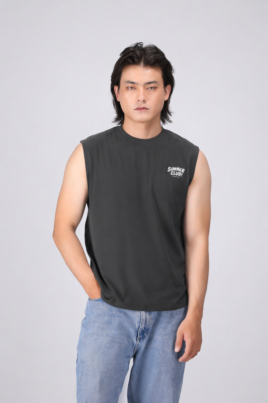 SMOKE GREY RELAXED FIT TANK T-SHIRT