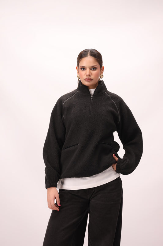 Sherpa Mock Neck ¼-Zip Unisex – Jet Black