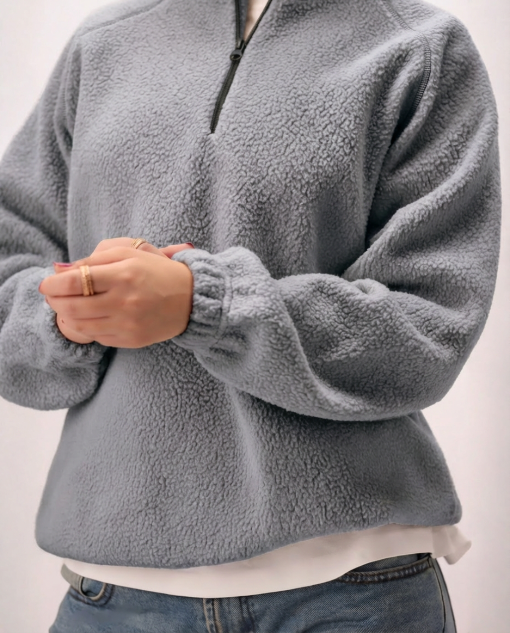 Sherpa Mock Neck ¼-Zip Unisex – Silver Frost