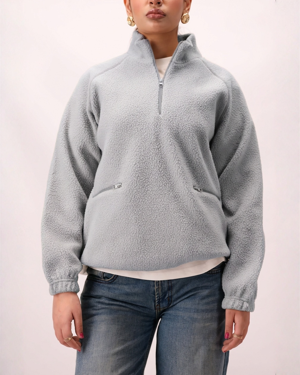 Sherpa Mock Neck ¼-Zip Unisex – Silver Frost