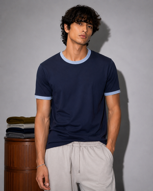 TNY Signature Unisex Ringer Tee – Navy/Sky