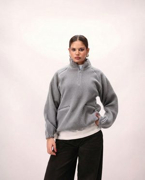Sherpa Mock Neck ¼-Zip Unisex – Silver Frost