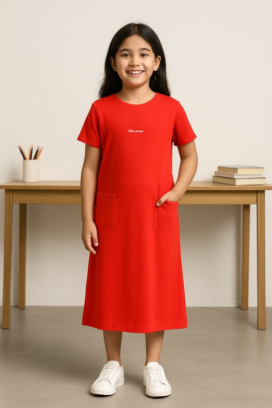 Red - Girls Pocket Dress