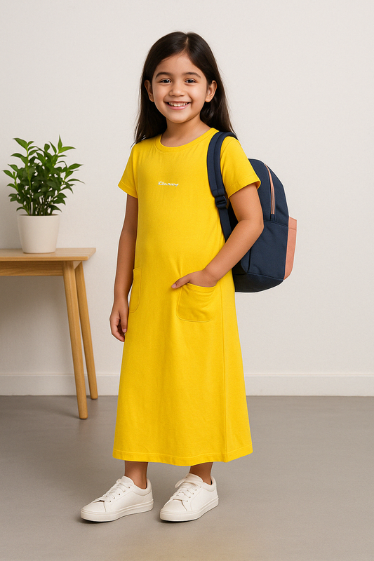 Yellow - Girls Pocket Dress