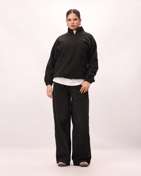 Sherpa Mock Neck ¼-Zip Unisex – Jet Black