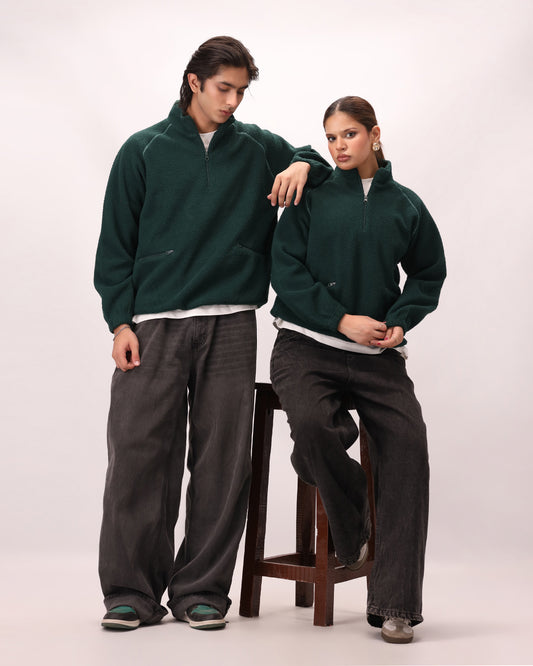 Sherpa Mock Neck ¼-Zip Unisex – Forest Green