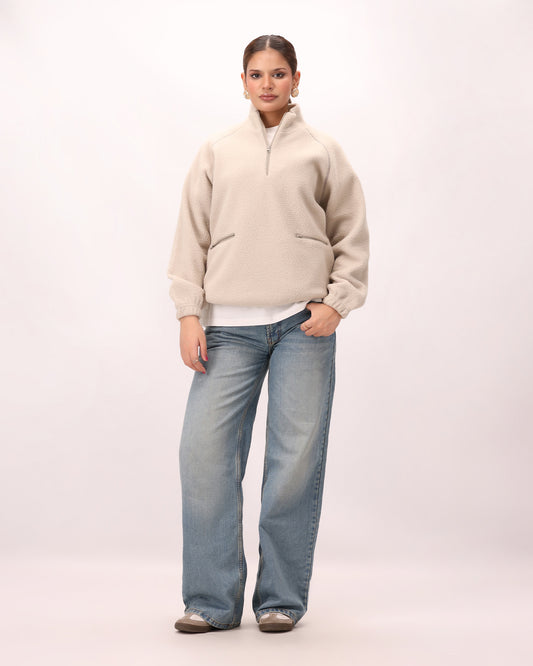 Sherpa Mock Neck ¼-Zip Unisex – Sand