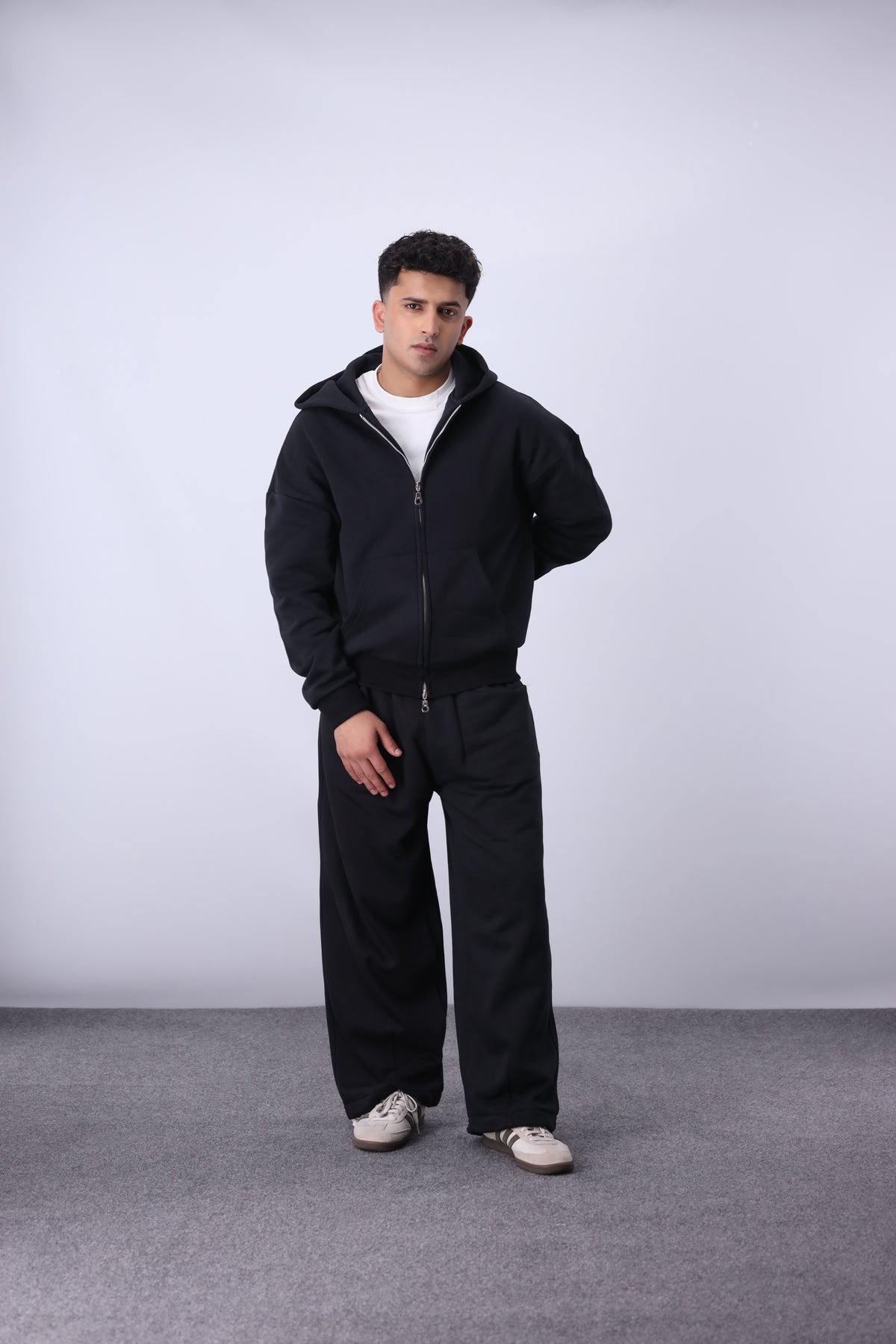 Core Fleece Zipper Co-Ord - Black