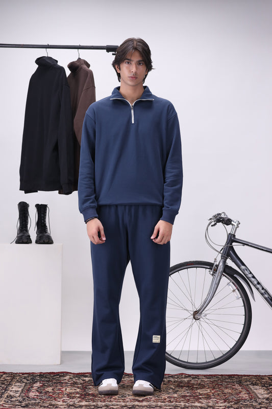 Navy Mock Neck 1/4 Zipper Co-Ord Set