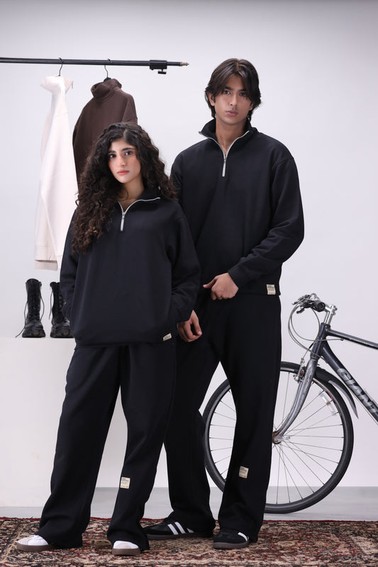 Black Mock Neck 1/4 Zipper Co-Ord Set