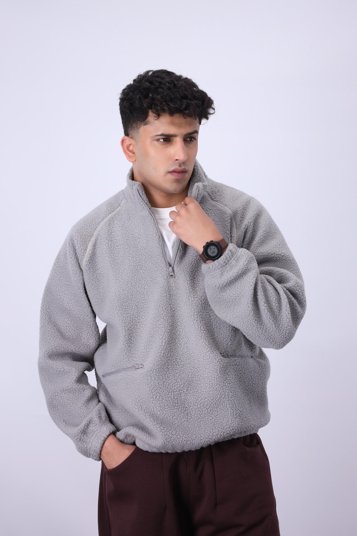 Sherpa Mock Neck ¼-Zip – Silver Frost