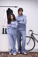 Powder Blue Mock Neck 1/4 Zipper Co-Ord Set