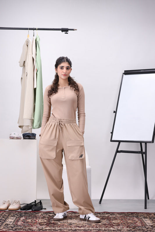 Beige Ribbed Women's Henley