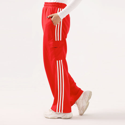 Red Wide Leg Cargo Unisex Trouser