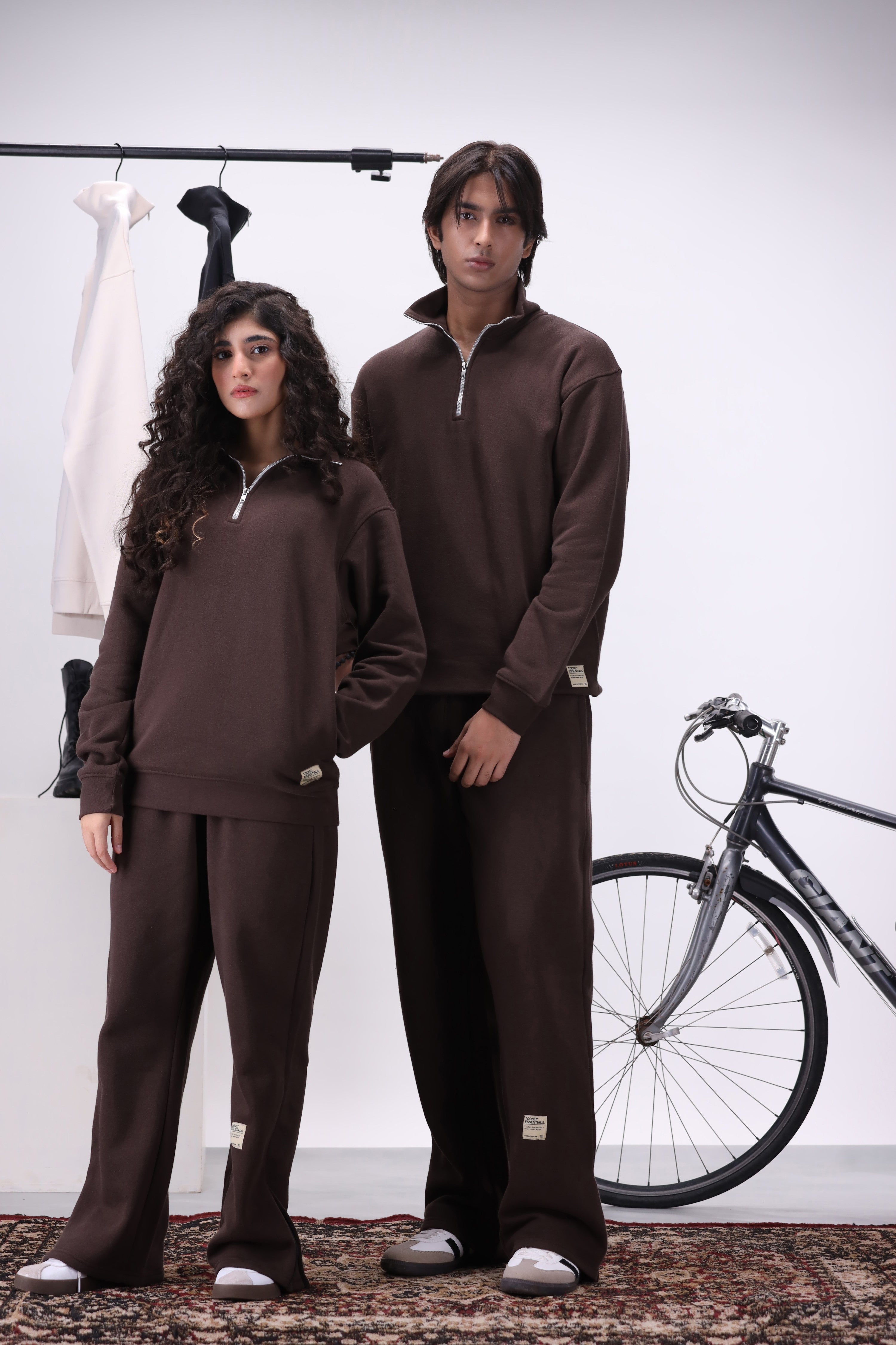 Brown Mock Neck 1/4 Zipper Co-Ord Set