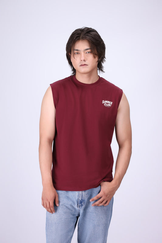 MAROON RELAXED FIT TANK T-SHIRT