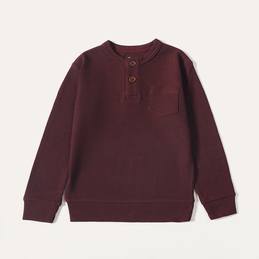 Maroon Waffle Knit Henley