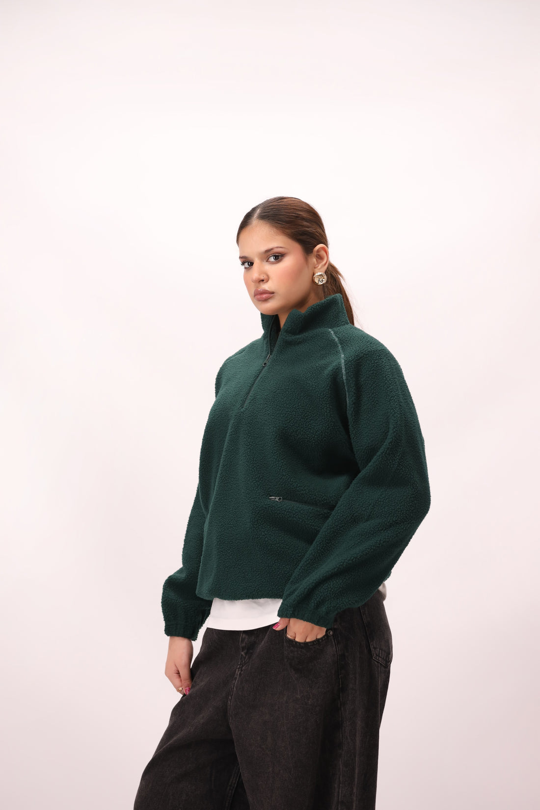 Sherpa Mock Neck ¼-Zip Unisex – Forest Green