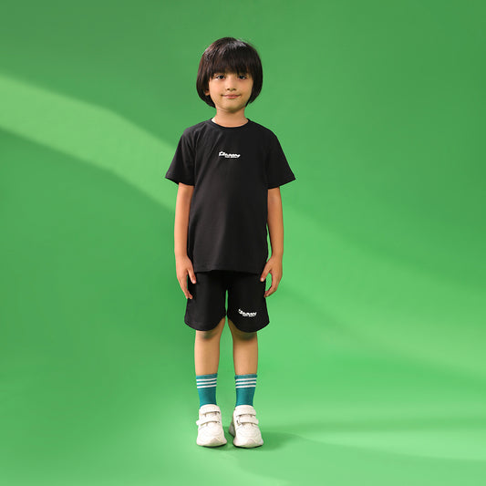 Tooney Black Oversized Kids Shorts Set