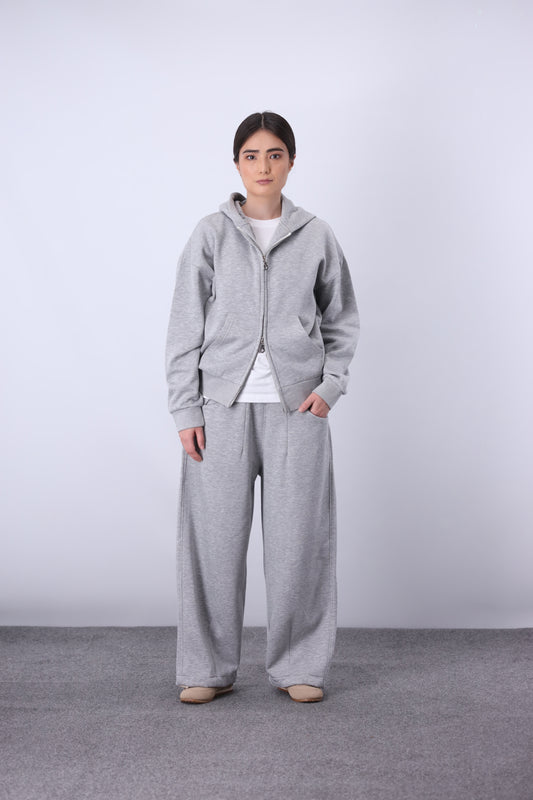 Core Fleece Zipper Co-Ord - Mid Grey