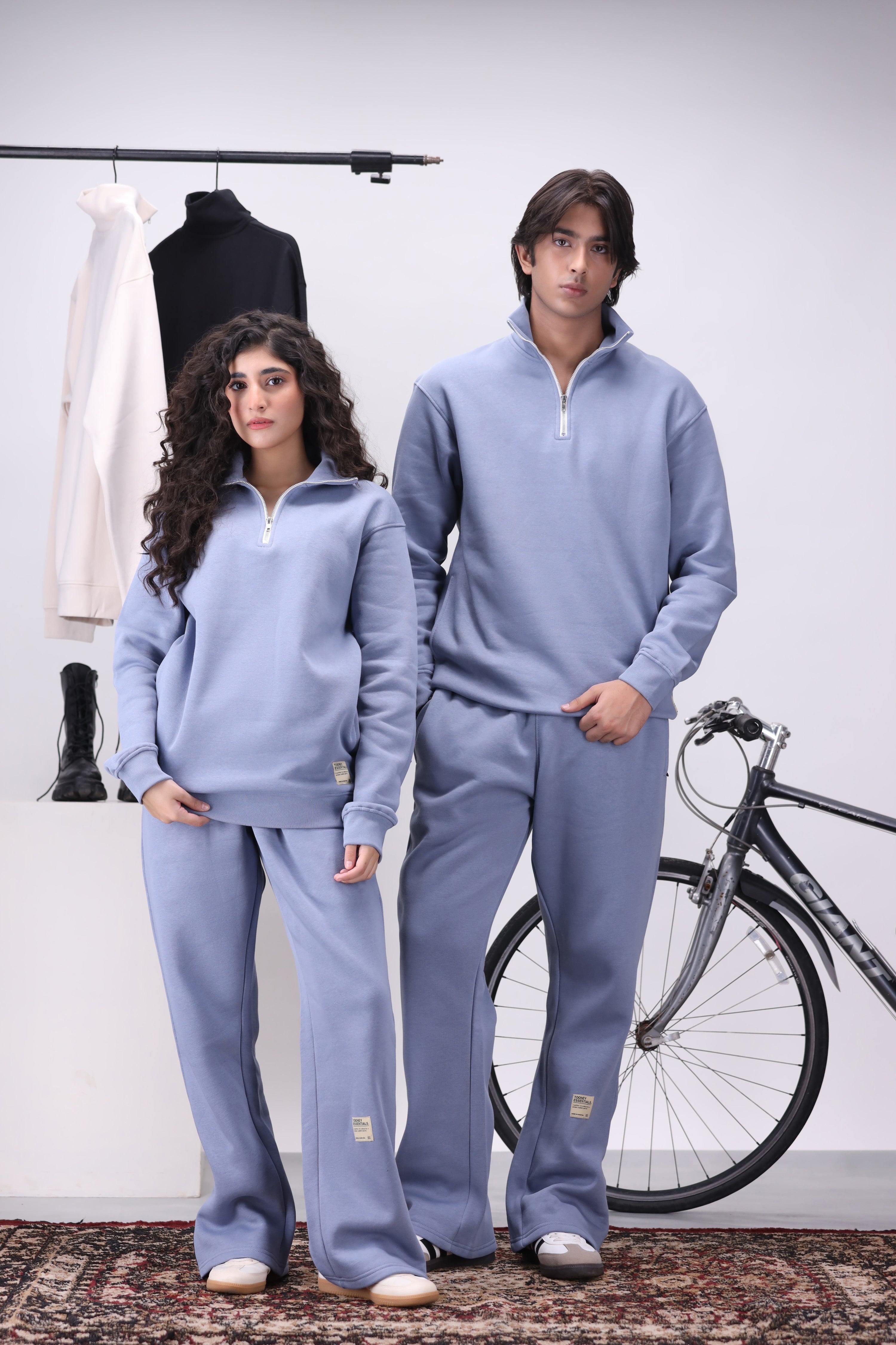 Powder Blue Mock Neck 1/4 Zipper Co-Ord Set