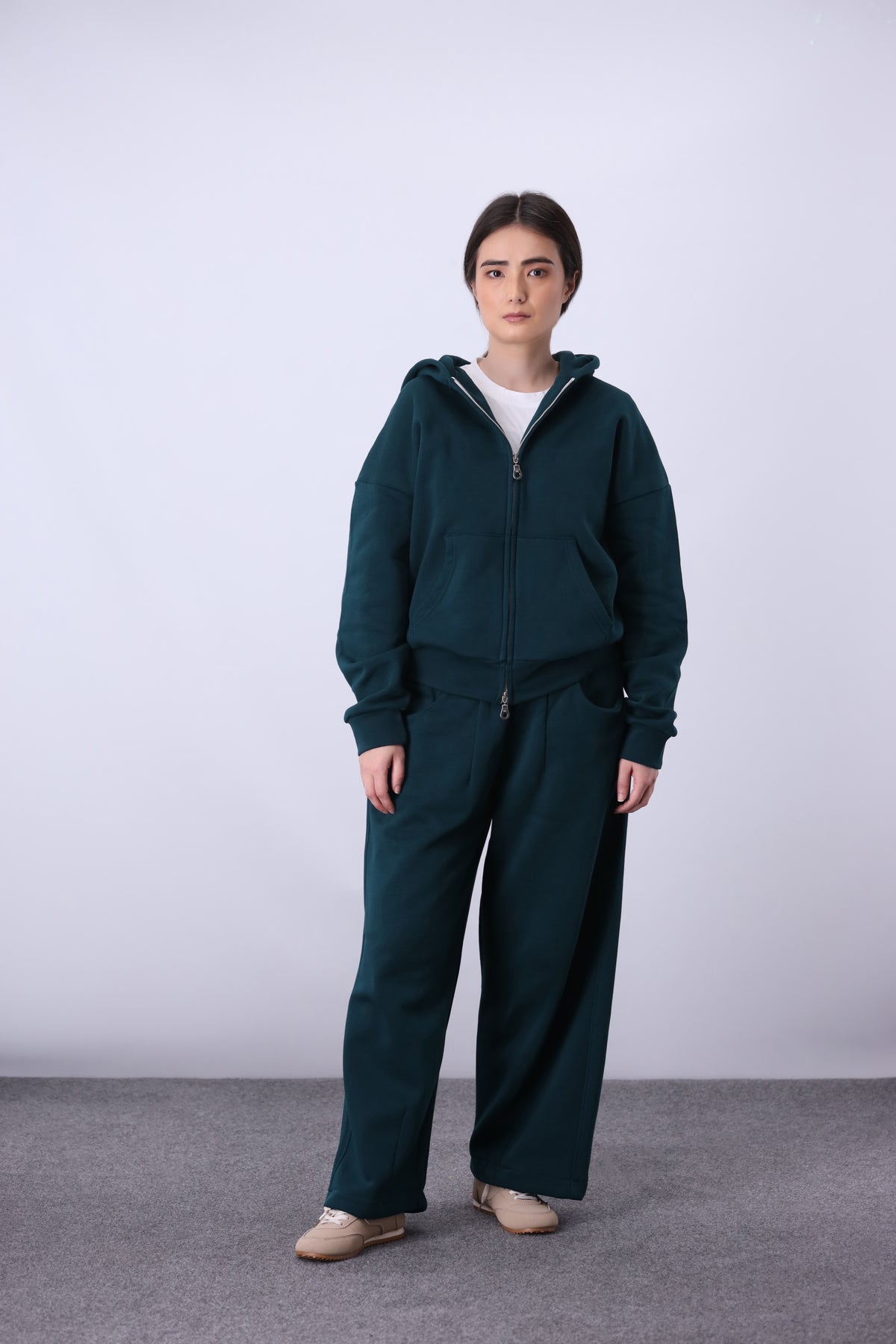 Core Fleece Zipper Co-Ord - Forest Green