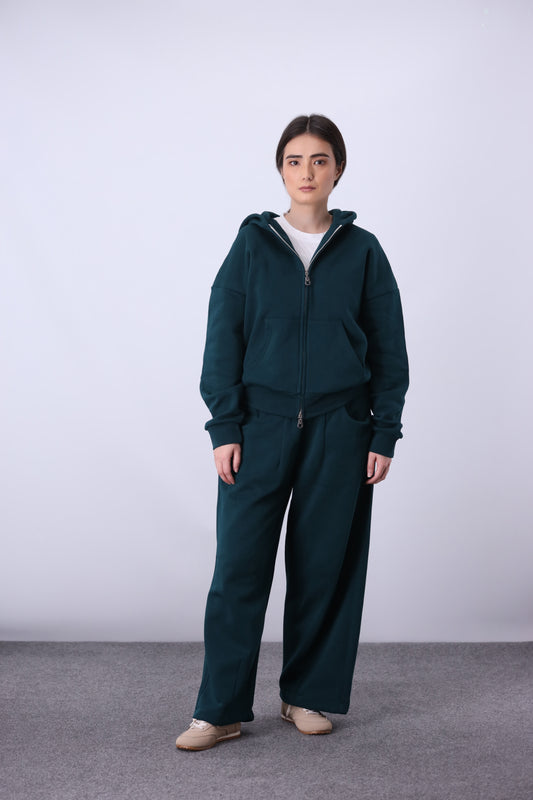 Core Fleece Zipper Co-Ord - Forest Green