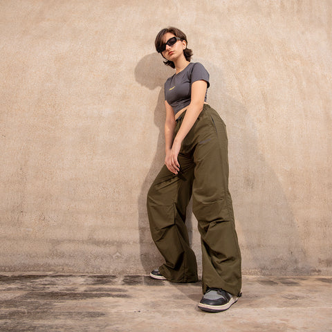 BAGGY A.F Crinkle Unisex Trouser- OLIVE