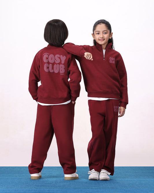 Cosy Club Mock Neck 1/4 Co-ord Set - Maroon