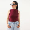 Maroon Ribbed Sleeveless Mock Neck Top