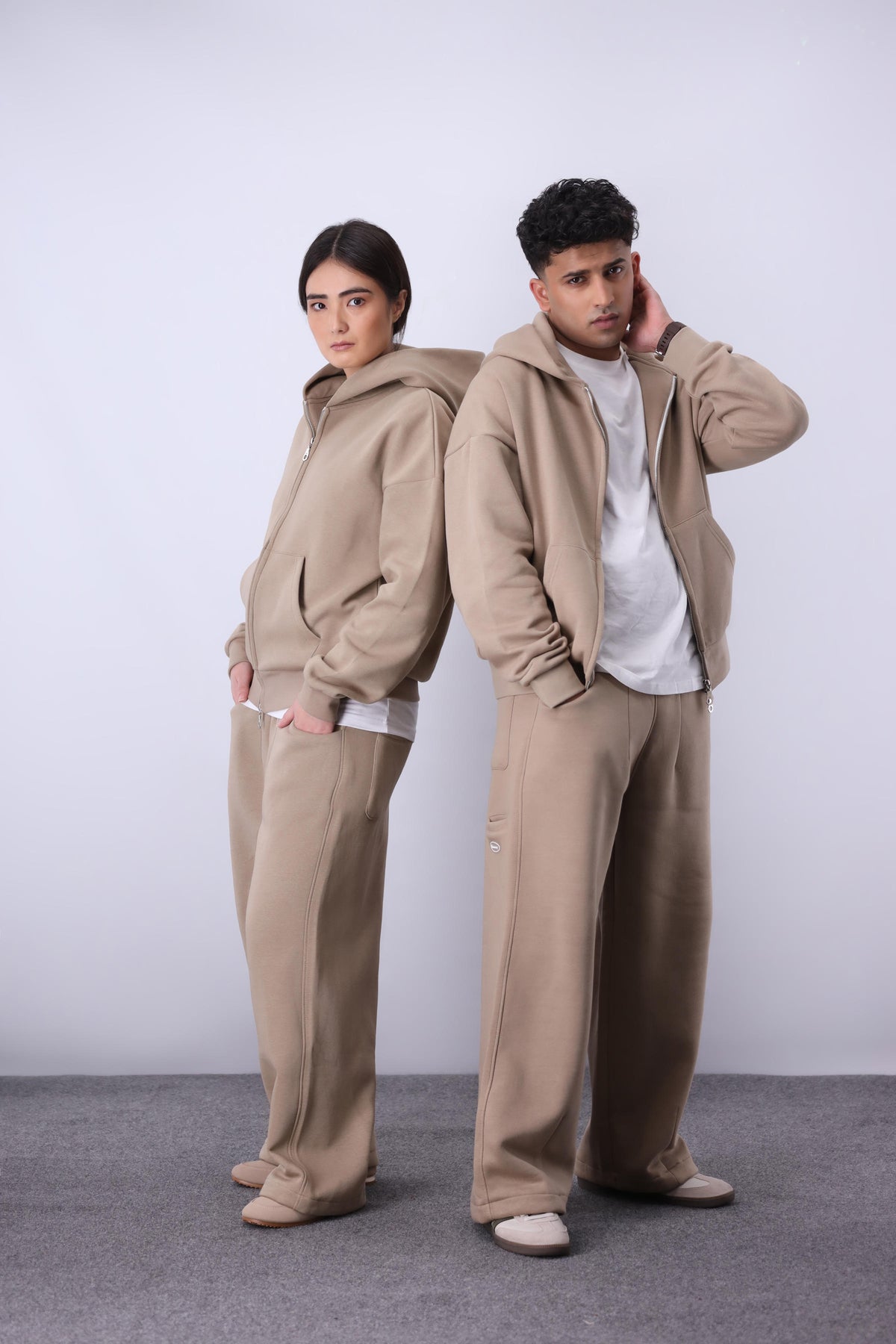 Core Fleece Zipper Co-Ord - Sand