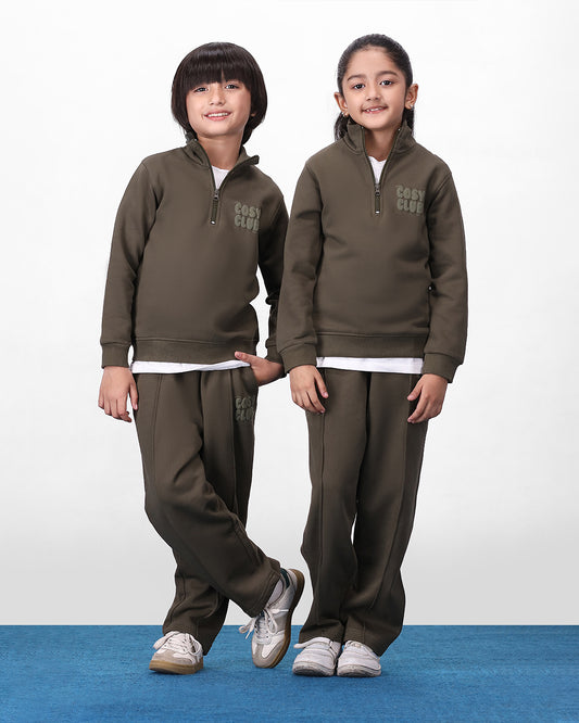 Cosy Club Mock Neck 1/4 Co-ord Set - Olive