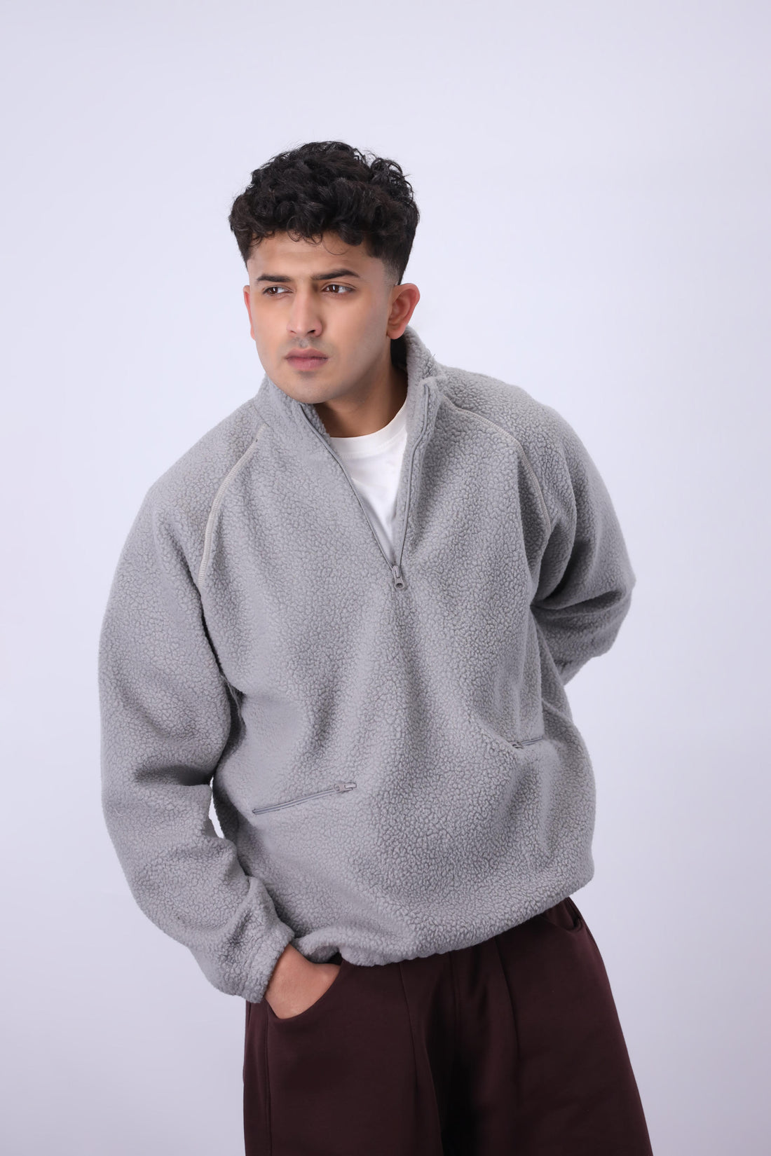 Sherpa Mock Neck ¼-Zip – Silver Frost